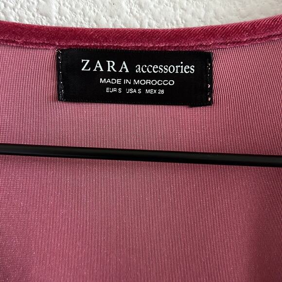 Zara Accessories Pink Velour Bodysuit V Neck Cross Front US Small - Picture 3 of 8
